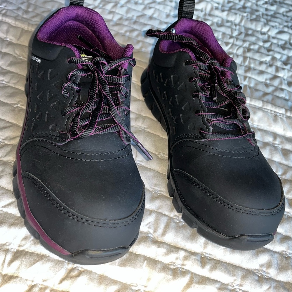 Reebok Women's Sublime Black and Purple Athletic Work Shoes - Picture 4 of 12